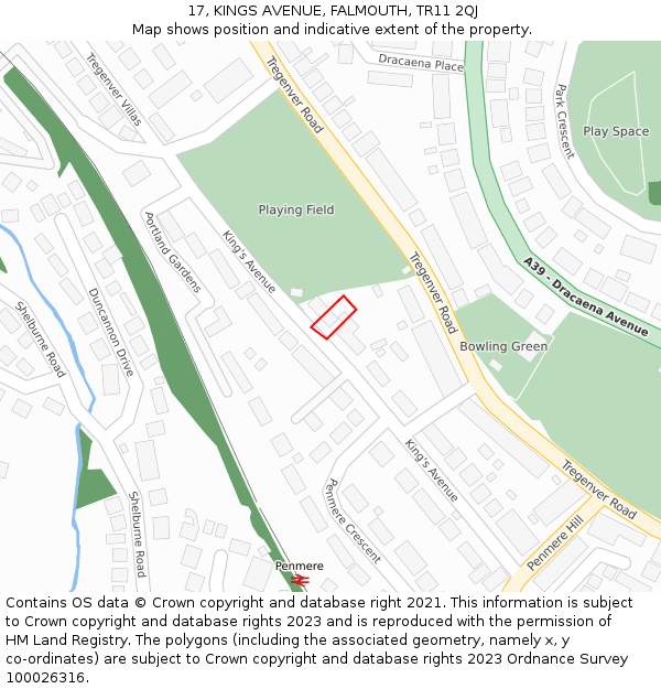17, KINGS AVENUE, FALMOUTH, TR11 2QJ: Location map and indicative extent of plot