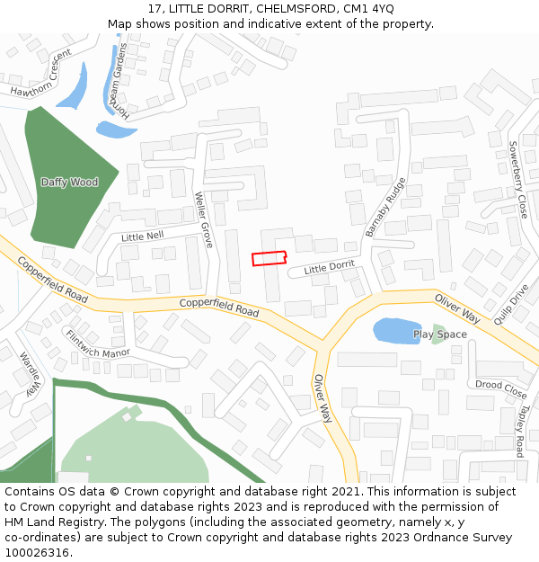 17, LITTLE DORRIT, CHELMSFORD, CM1 4YQ: Location map and indicative extent of plot