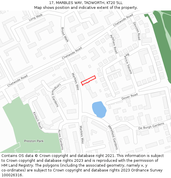 17, MARBLES WAY, TADWORTH, KT20 5LL: Location map and indicative extent of plot