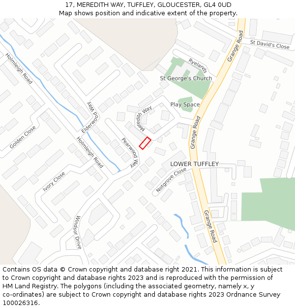17, MEREDITH WAY, TUFFLEY, GLOUCESTER, GL4 0UD: Location map and indicative extent of plot