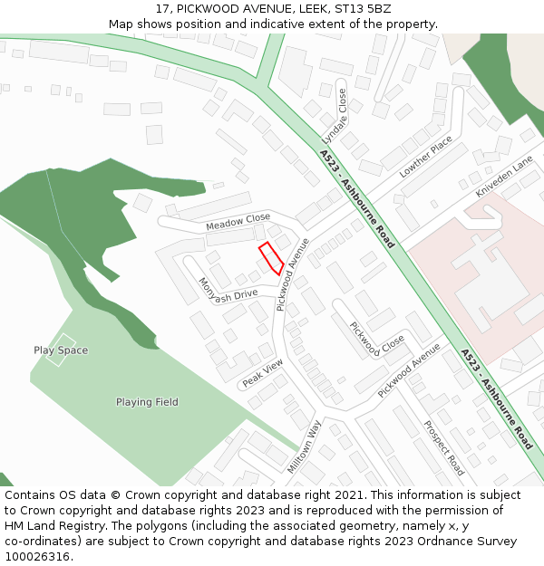 17, PICKWOOD AVENUE, LEEK, ST13 5BZ: Location map and indicative extent of plot