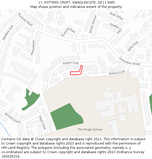 17, POTTERS CROFT, SWADLINCOTE, DE11 0WD: Location map and indicative extent of plot
