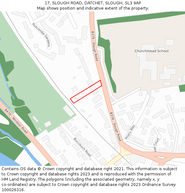 17, SLOUGH ROAD, DATCHET, SLOUGH, SL3 9AP: Location map and indicative extent of plot