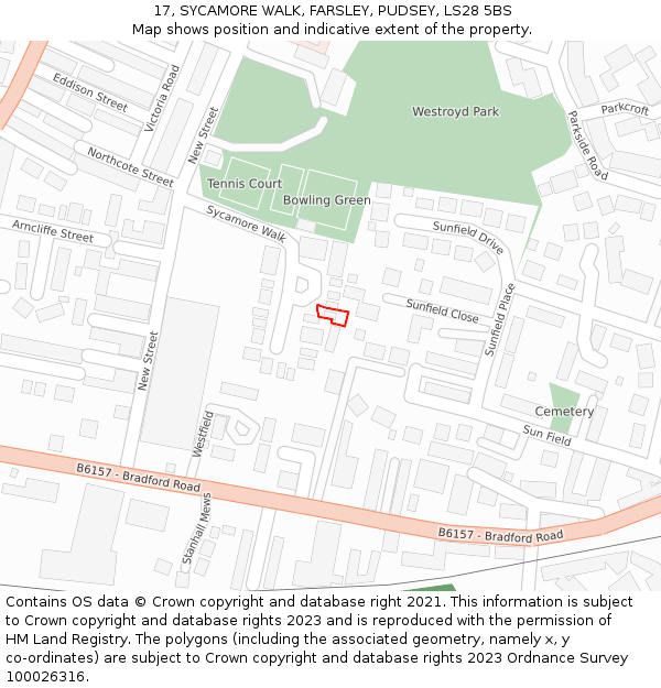 17, SYCAMORE WALK, FARSLEY, PUDSEY, LS28 5BS: Location map and indicative extent of plot