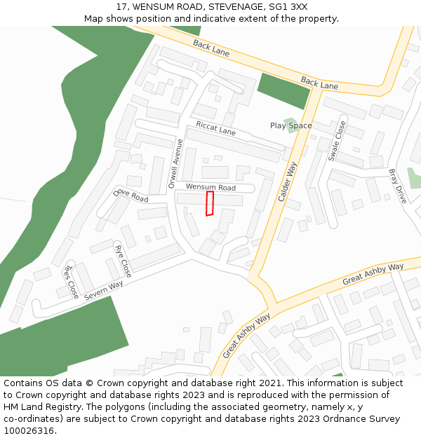 17, WENSUM ROAD, STEVENAGE, SG1 3XX: Location map and indicative extent of plot