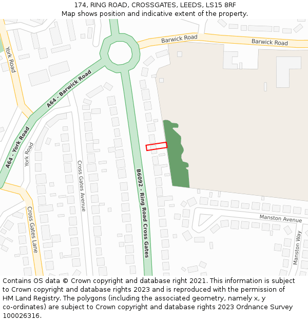 174, RING ROAD, CROSSGATES, LEEDS, LS15 8RF: Location map and indicative extent of plot