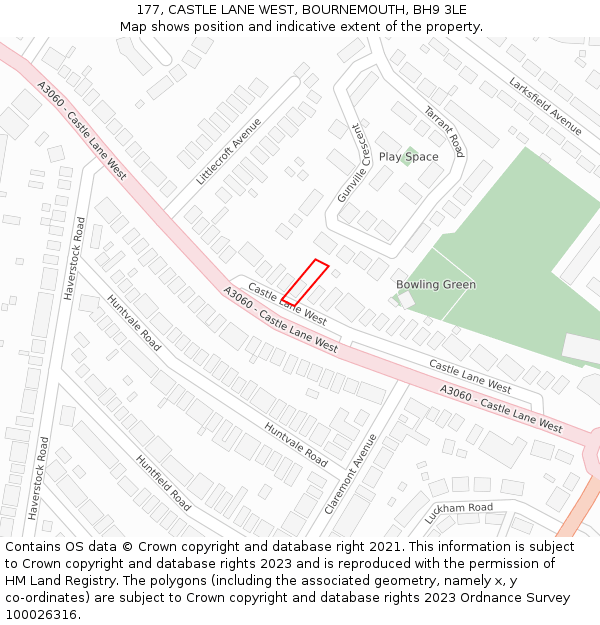 177, CASTLE LANE WEST, BOURNEMOUTH, BH9 3LE: Location map and indicative extent of plot