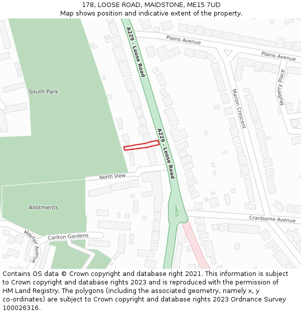 178, LOOSE ROAD, MAIDSTONE, ME15 7UD: Location map and indicative extent of plot