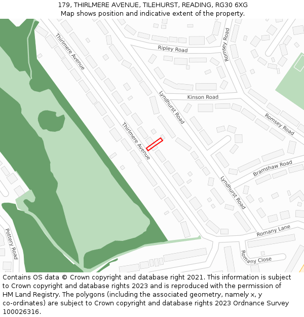 179, THIRLMERE AVENUE, TILEHURST, READING, RG30 6XG: Location map and indicative extent of plot