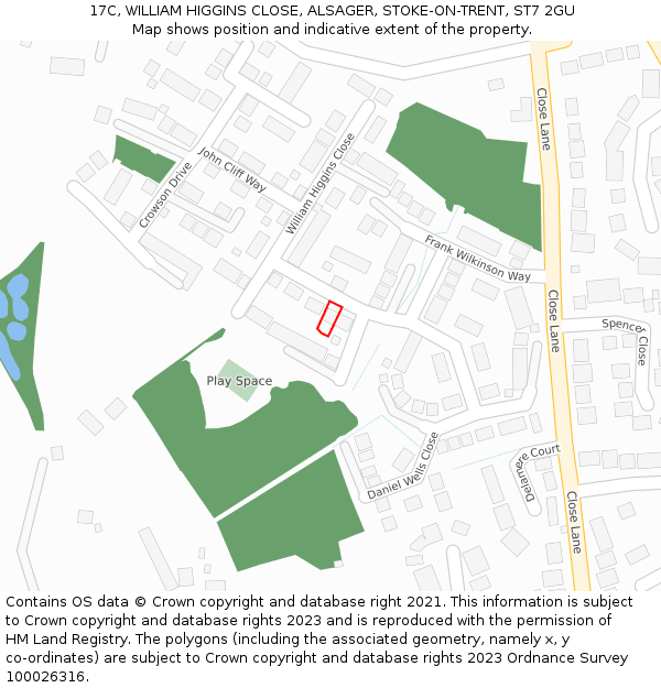 17C, WILLIAM HIGGINS CLOSE, ALSAGER, STOKE-ON-TRENT, ST7 2GU: Location map and indicative extent of plot