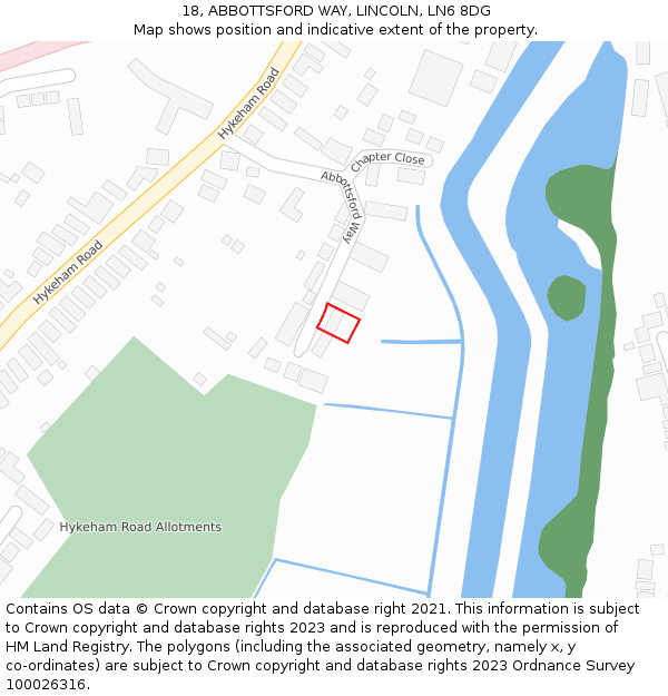 18, ABBOTTSFORD WAY, LINCOLN, LN6 8DG: Location map and indicative extent of plot
