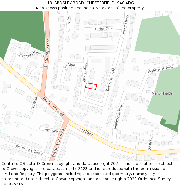 18, ARDSLEY ROAD, CHESTERFIELD, S40 4DG: Location map and indicative extent of plot