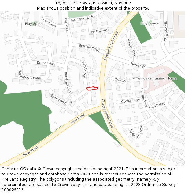 18, ATTELSEY WAY, NORWICH, NR5 9EP: Location map and indicative extent of plot