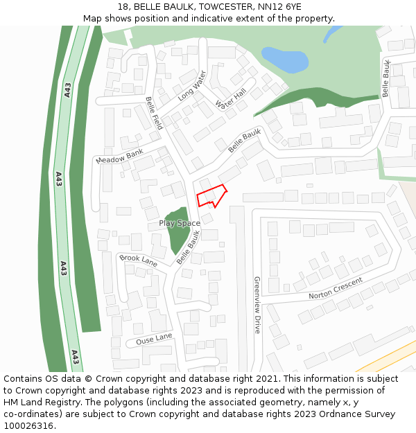 18, BELLE BAULK, TOWCESTER, NN12 6YE: Location map and indicative extent of plot