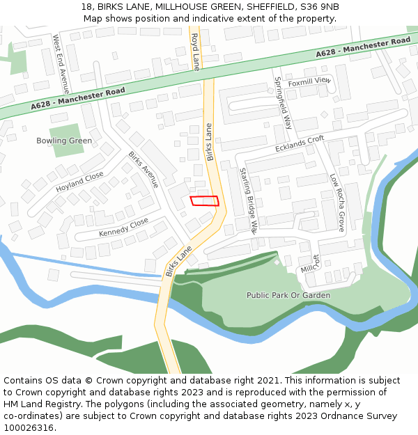 18, BIRKS LANE, MILLHOUSE GREEN, SHEFFIELD, S36 9NB: Location map and indicative extent of plot