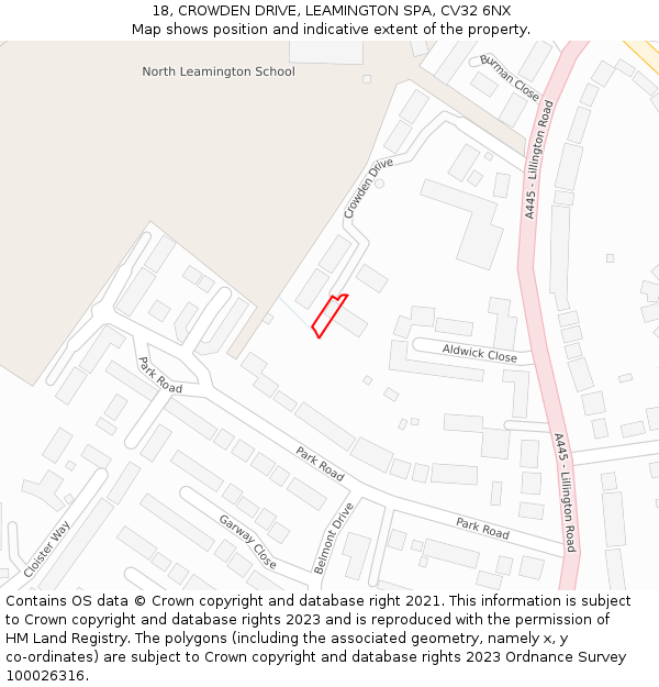 18, CROWDEN DRIVE, LEAMINGTON SPA, CV32 6NX: Location map and indicative extent of plot