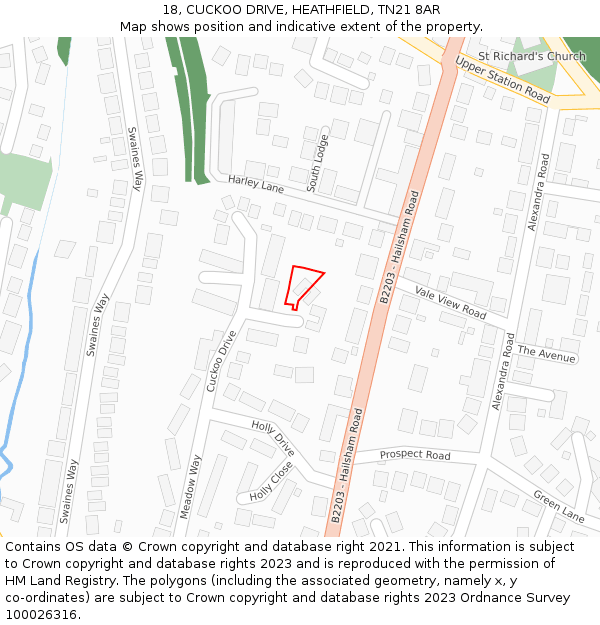 18, CUCKOO DRIVE, HEATHFIELD, TN21 8AR: Location map and indicative extent of plot