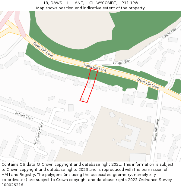 18, DAWS HILL LANE, HIGH WYCOMBE, HP11 1PW: Location map and indicative extent of plot