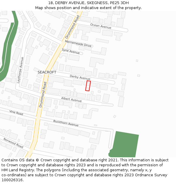 18, DERBY AVENUE, SKEGNESS, PE25 3DH: Location map and indicative extent of plot