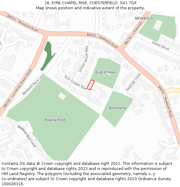 18, EYRE CHAPEL RISE, CHESTERFIELD, S41 7QX: Location map and indicative extent of plot