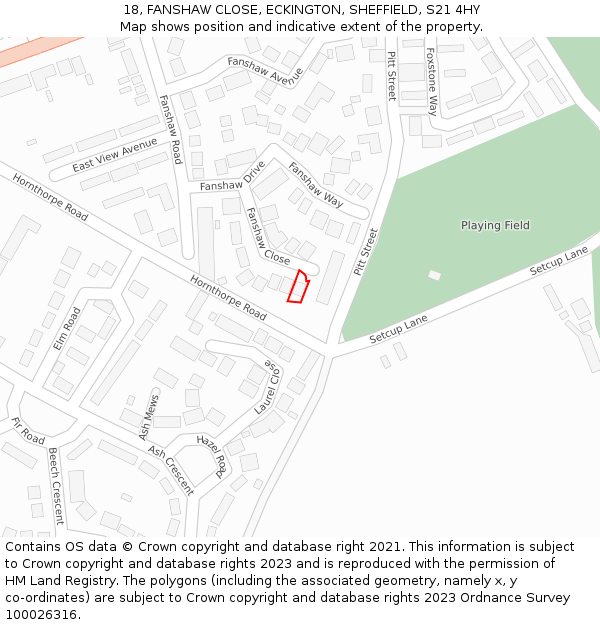 18, FANSHAW CLOSE, ECKINGTON, SHEFFIELD, S21 4HY: Location map and indicative extent of plot