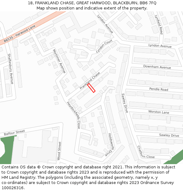 18, FRANKLAND CHASE, GREAT HARWOOD, BLACKBURN, BB6 7FQ: Location map and indicative extent of plot