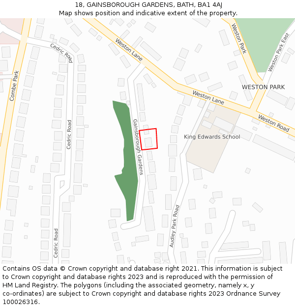 18, GAINSBOROUGH GARDENS, BATH, BA1 4AJ: Location map and indicative extent of plot