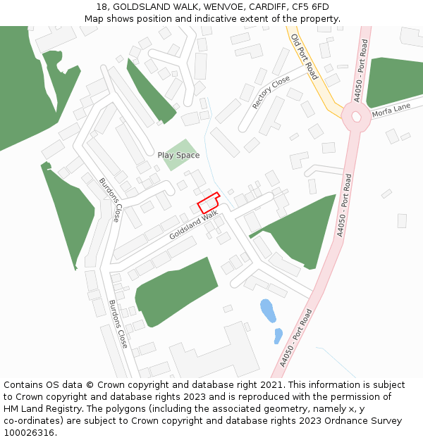 18, GOLDSLAND WALK, WENVOE, CARDIFF, CF5 6FD: Location map and indicative extent of plot