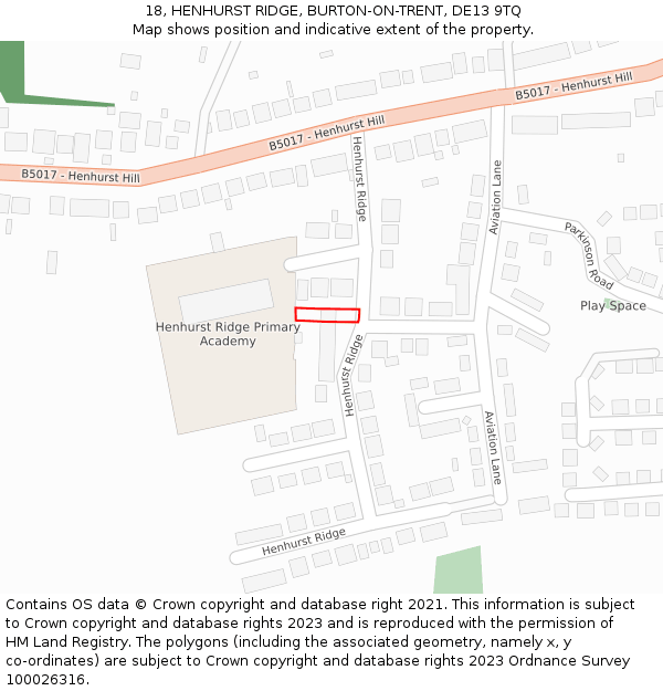 18, HENHURST RIDGE, BURTON-ON-TRENT, DE13 9TQ: Location map and indicative extent of plot