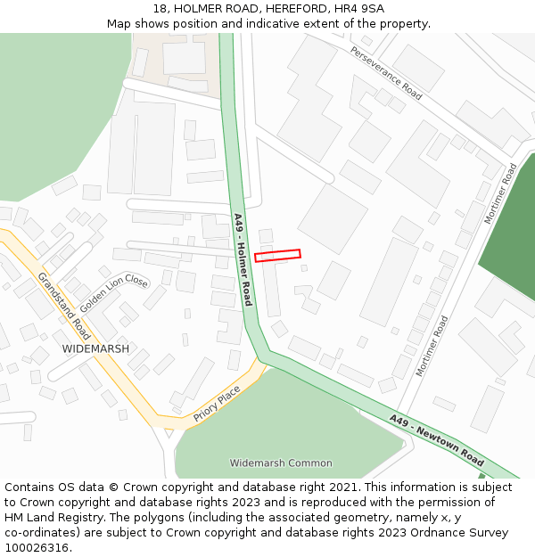 18, HOLMER ROAD, HEREFORD, HR4 9SA: Location map and indicative extent of plot