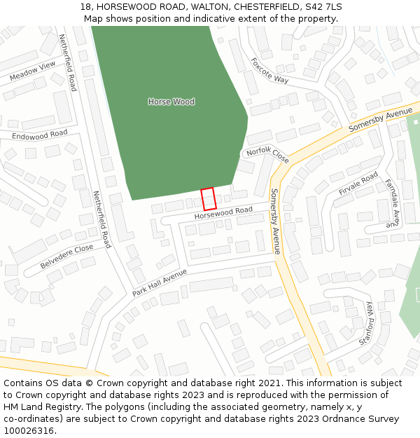 18, HORSEWOOD ROAD, WALTON, CHESTERFIELD, S42 7LS: Location map and indicative extent of plot