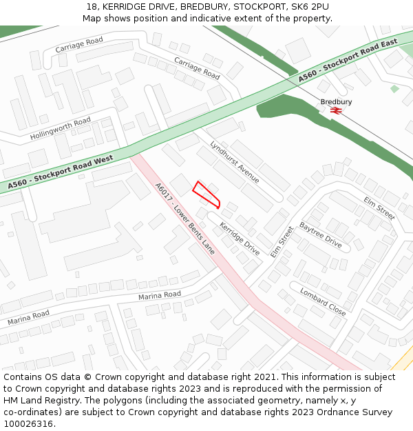 18, KERRIDGE DRIVE, BREDBURY, STOCKPORT, SK6 2PU: Location map and indicative extent of plot