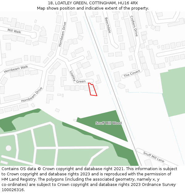 18, LOATLEY GREEN, COTTINGHAM, HU16 4RX: Location map and indicative extent of plot