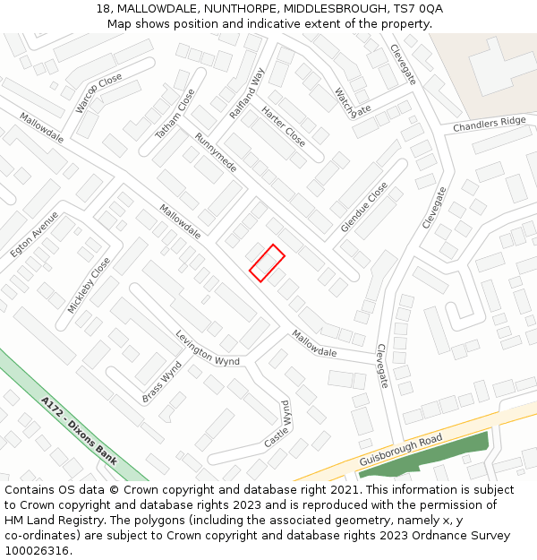 18, MALLOWDALE, NUNTHORPE, MIDDLESBROUGH, TS7 0QA: Location map and indicative extent of plot