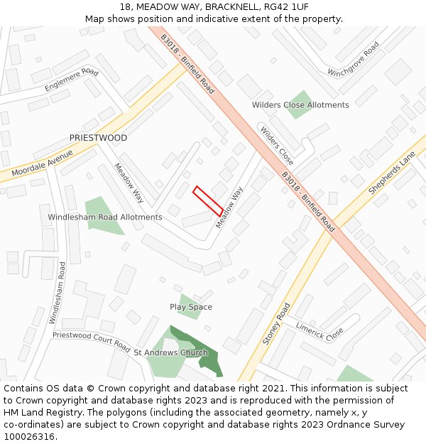 18, MEADOW WAY, BRACKNELL, RG42 1UF: Location map and indicative extent of plot