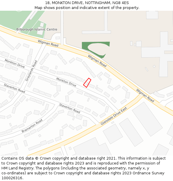 18, MONKTON DRIVE, NOTTINGHAM, NG8 4ES: Location map and indicative extent of plot