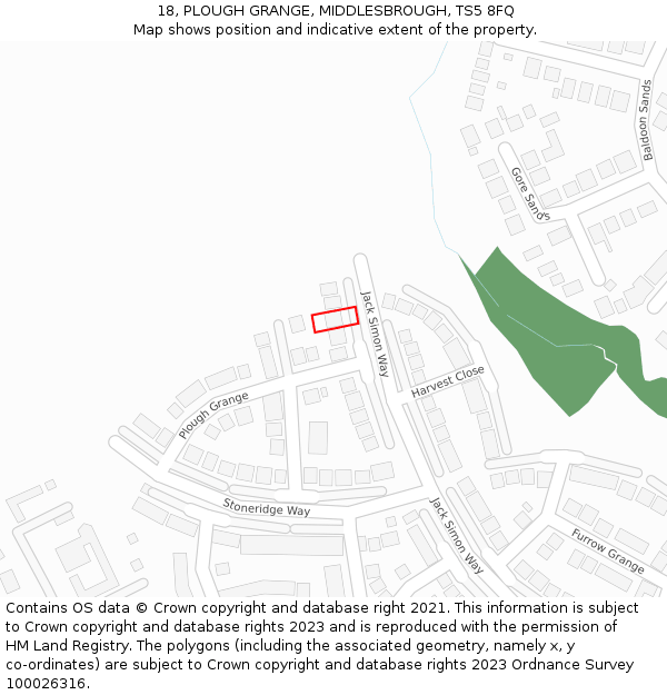 18, PLOUGH GRANGE, MIDDLESBROUGH, TS5 8FQ: Location map and indicative extent of plot