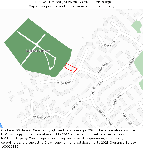 18, SITWELL CLOSE, NEWPORT PAGNELL, MK16 8QR: Location map and indicative extent of plot