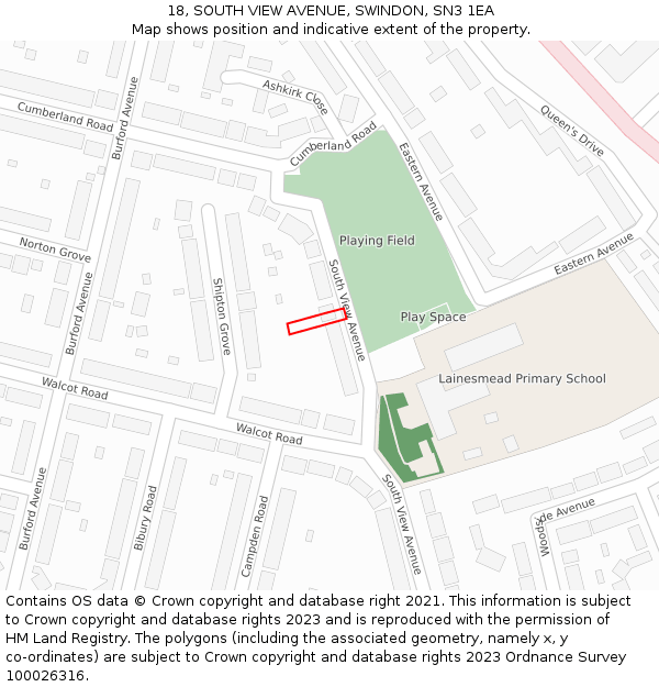 18, SOUTH VIEW AVENUE, SWINDON, SN3 1EA: Location map and indicative extent of plot