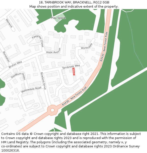 18, TARNBROOK WAY, BRACKNELL, RG12 0GB: Location map and indicative extent of plot