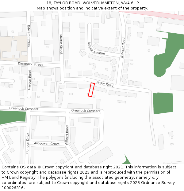 18, TAYLOR ROAD, WOLVERHAMPTON, WV4 6HP: Location map and indicative extent of plot
