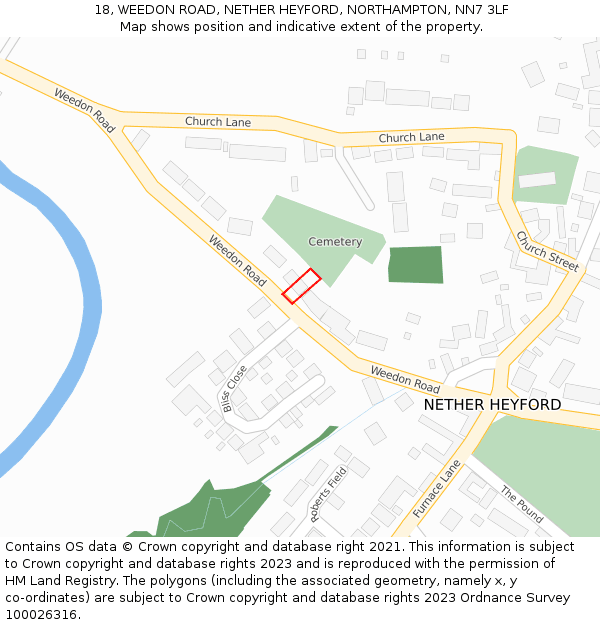 18, WEEDON ROAD, NETHER HEYFORD, NORTHAMPTON, NN7 3LF: Location map and indicative extent of plot