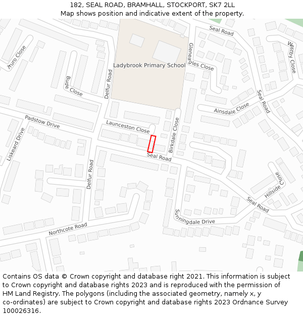 182, SEAL ROAD, BRAMHALL, STOCKPORT, SK7 2LL: Location map and indicative extent of plot
