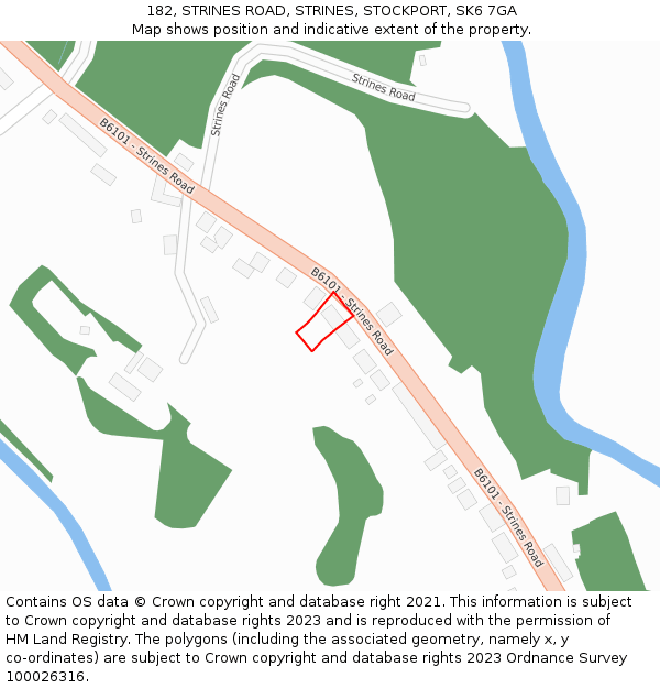 182, STRINES ROAD, STRINES, STOCKPORT, SK6 7GA: Location map and indicative extent of plot