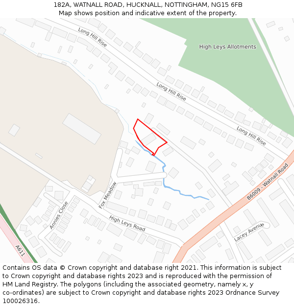 182A, WATNALL ROAD, HUCKNALL, NOTTINGHAM, NG15 6FB: Location map and indicative extent of plot