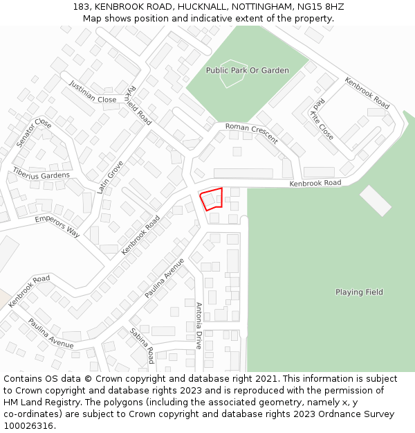 183, KENBROOK ROAD, HUCKNALL, NOTTINGHAM, NG15 8HZ: Location map and indicative extent of plot