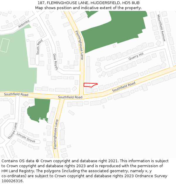 187, FLEMINGHOUSE LANE, HUDDERSFIELD, HD5 8UB: Location map and indicative extent of plot