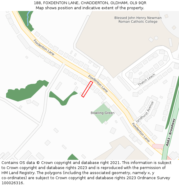 188, FOXDENTON LANE, CHADDERTON, OLDHAM, OL9 9QR: Location map and indicative extent of plot