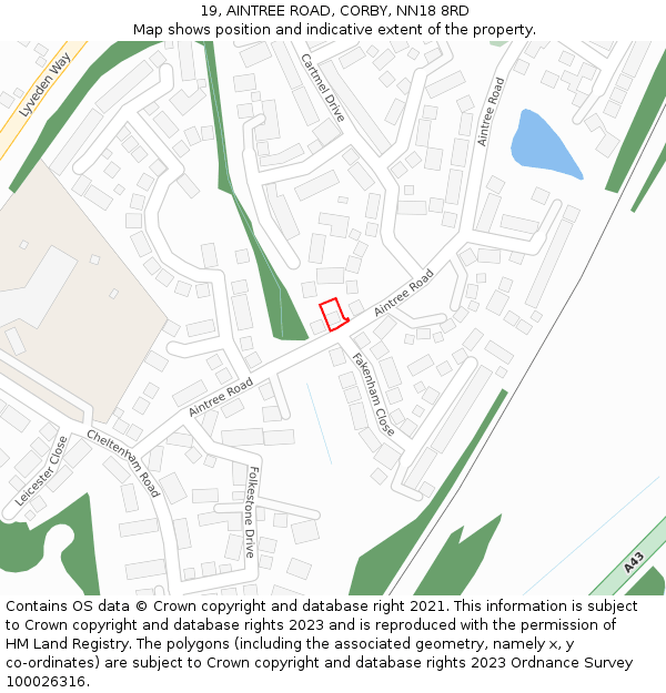 19, AINTREE ROAD, CORBY, NN18 8RD: Location map and indicative extent of plot