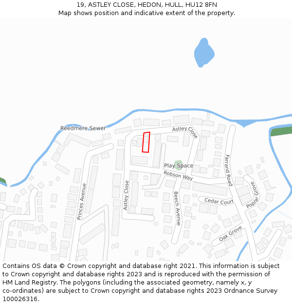 19, ASTLEY CLOSE, HEDON, HULL, HU12 8FN: Location map and indicative extent of plot
